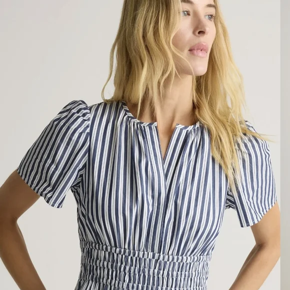 Quince 100% Organic Cotton Poplin Tiered Maxi Dress in Hudson Stripe, Small - Picture 2 of 13